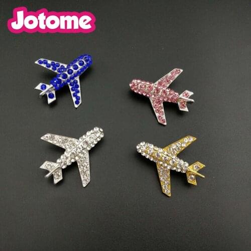 10 pcs/lot High Quality Jewelry Costume 40mm Different Colour Crystal Alloy Airplane Brooch Pins
