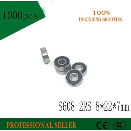 1000PCS S608 2RS Bearing 8x22x7 MM Skateboard Ball Bearings S608-2RS Bearing Shafts 608RS