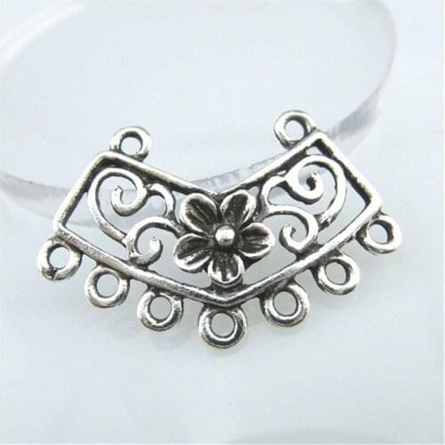 25pcs Antique Silver Metal Flower Filigree Connector Charms Pendants DIY Tassel Jewelry Findings Accessories 13543