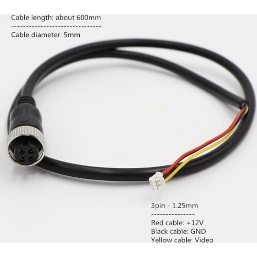 Aviation head 3-core video cable,Cable length about 600mm,Cable diameter about 5mm,For CCTV Camera(3pin 1.25mm)