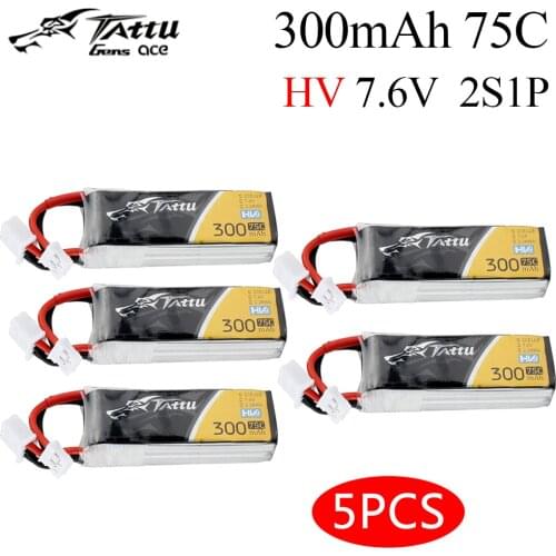5pcs TATTU Lipo Battery 300mAh 7.6V 75C 2S with PH2.0 Plug Connector for RC FPV Racing Drone Quadcopter