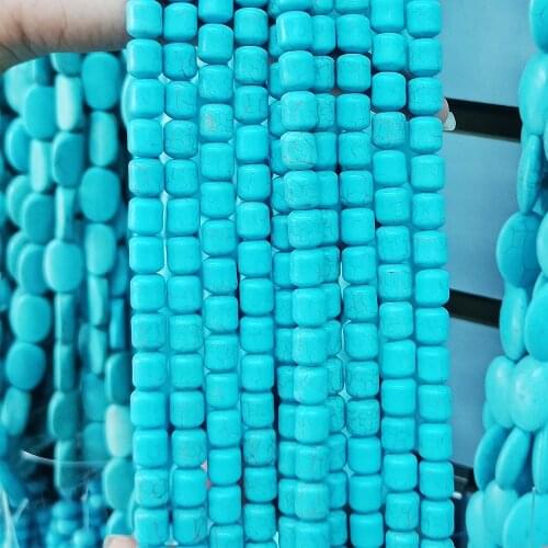 8~18mm Natural Blue Turquoise Semi-precious Stone Flat Loose Beads Charms Jewelry Making DIY Bracelet Necklace Accessories 39cm