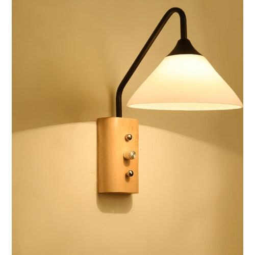 American wall lamp simple modern led bedside sconce creative European bedroom wall light corridor stair foyer wood lamps 053
