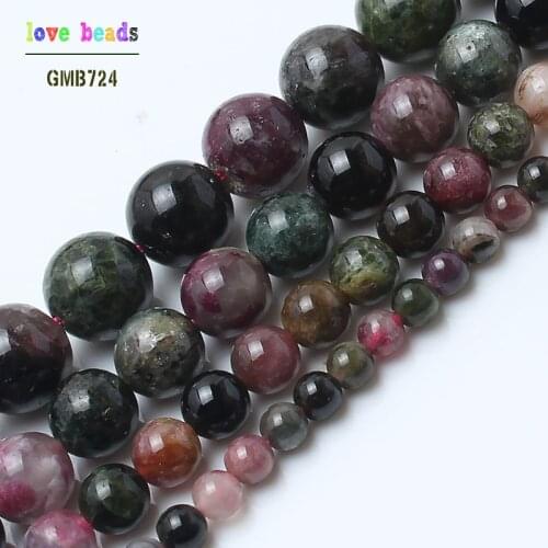 AA Natural Colorful Tourmaline Stone Loose Beads for Jewelry Making DIY Beaded Bracelet Necklace 15'' Stand 4/6/8/10mm
