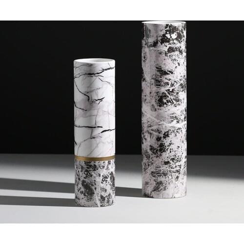 Cylinder Ceramics Modern Vase White Marble Pattern High Quality Vase Nordic Style Personality Vaso De Planta Room Decor EI50VA