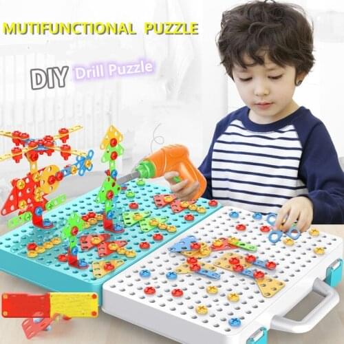 Kids Drill Screw Nut Puzzles Toys Pretend Play Tool Drill Disassembly Assembly Children Drill 3D Puzzle Toys For Boy