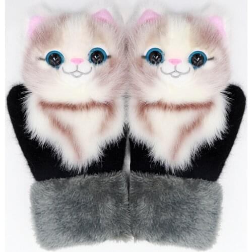2021 Kids Thick Warm Gloves Winter Finger Mittens Cute Cartoon Animal Cat Dog Ski Gloves Winter Children Gloves Christmas Gift