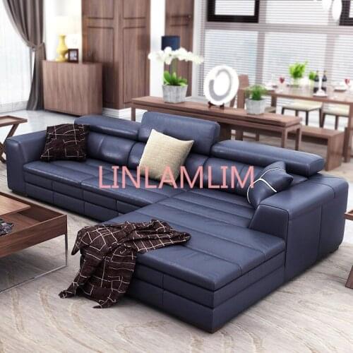 Top genuine/real leather sofa sectional living room sofa corner home furniture couch L shape functional backrest modern style