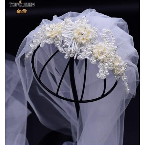 TOPQUEEN VS346 Wedding Veils with Lace and Beading Wedding Veil Bride Korean Tiara Veil Veu Bride Short Wedding Bride Accessorie