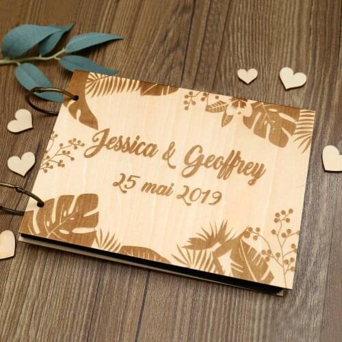 Rustic personalized wedding guest book,Custom Tropical wooden Wedding guestbook, personalized Summer photo album