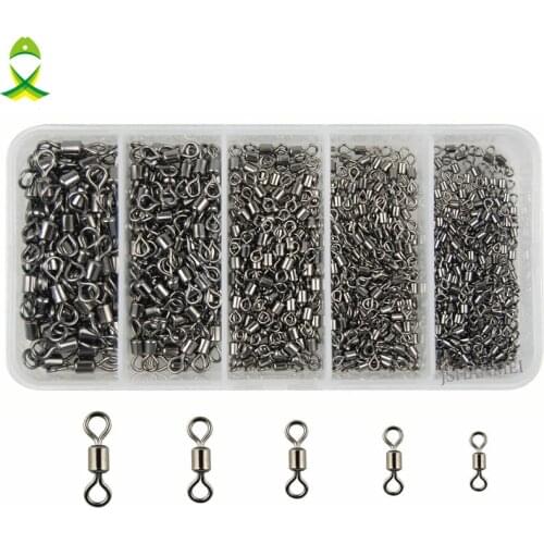 JSM 300pcs size 2 4 6 8 10 Rolling Fishing Swivel Connector Rolling brass Ball Bearing connector with black nickel for fishing