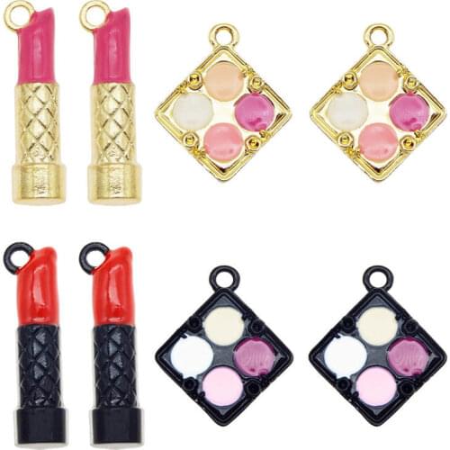 Julie Wang 4PCS Enamel Cosmetic Charms Zinc Alloy Mixed Lipstick Eye Shadow Necklace Bracelet Jewelry Making Accessory