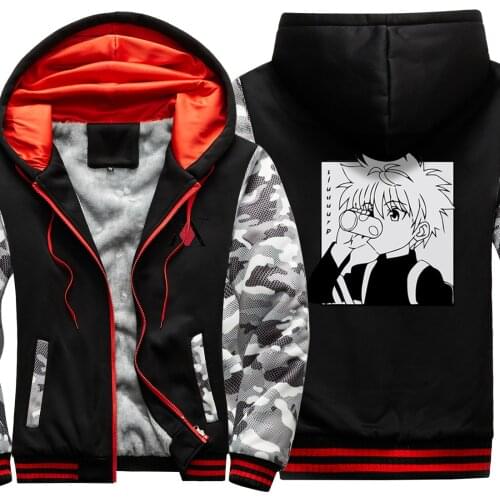 HUNTERXHUNTER Print Camouflage Mens Raglan Thicken Jackets Wool Liner Mans Sweatshirts Leisure Tops Hipster moletom masculino