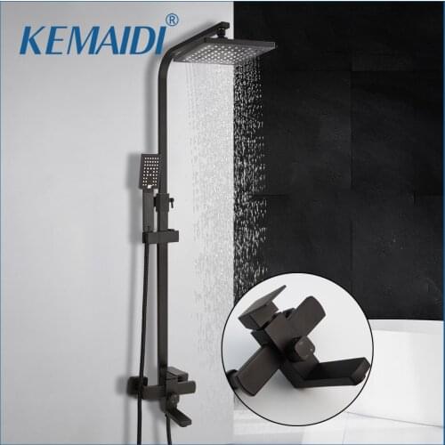 KEMAIDI Black Shower Head Faucets Set WaterTap Rainfall Handheld Chrome Square Sprayer Hand Top Bathroom Shower Set