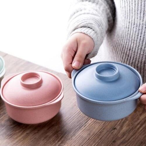Wheat Straw Instant Noodles Bowl Soup Food Container Reusable Cup Dinnerware Lid Rice Instant Bowl With Noodle Tableware Sa U2C6