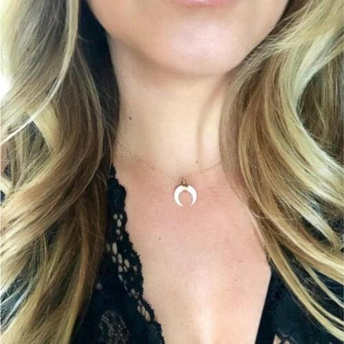 Fashion Custom Crescent Necklace Ivory Crescent Copper Wire Necklace Black White Color Necklace Minimalist Necklace Women