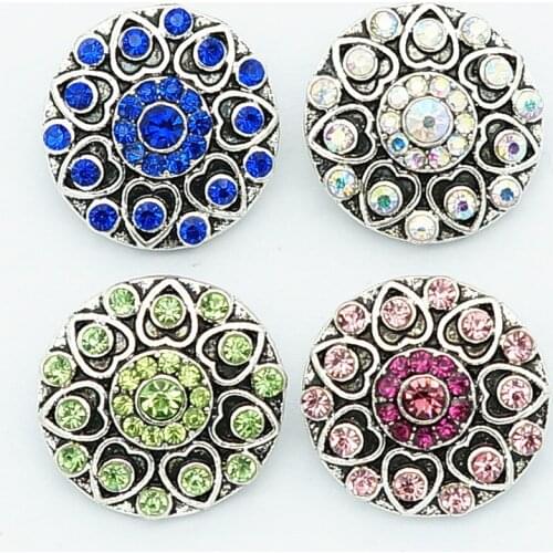 Fashion beauty elegant rhinestone hearts pattern 18MM snap buttons fit snap bracelet snap jewelry wholesale KZ3070