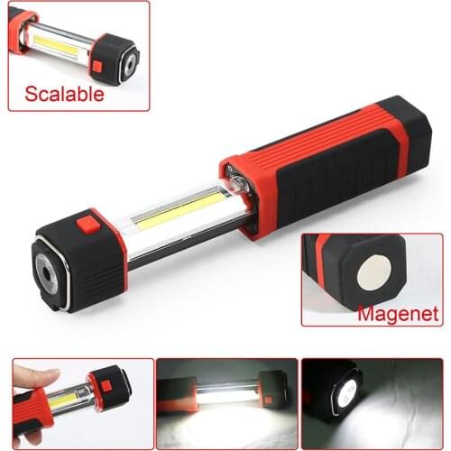 Anjoet Fashion 2 in 1 COB LED Stretchable Flashlight Torch 3W Rotating Hook Working Lamp Camping Light with Strong Magnetic AAA