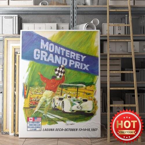 Monterey Grand Prix Retro Print Poster, Boys Kids Gift Decor Wall Picture,1967 Canadiam American Challenge Cup Vintage Wall Art