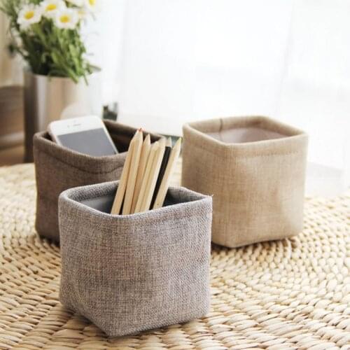 New Mini Small Linen Pen Holder Desktop Boxes Cloth Art Brush Pot Photo Props Simple and Lovely Key Box Little Pen Holders