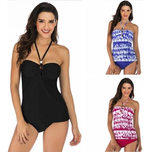 2020 New Halter Bikini Swimsuit Women Solid Black/Print Blue/Rose Red Swimwear With Low Waist Triangular Swim Beach Bathing Suit