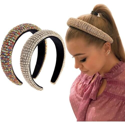 New Luxury Women Headband Color Rhinestone Baroque Fashion Hair Hoop Diamond Hairbands Headdress Hair Accessories