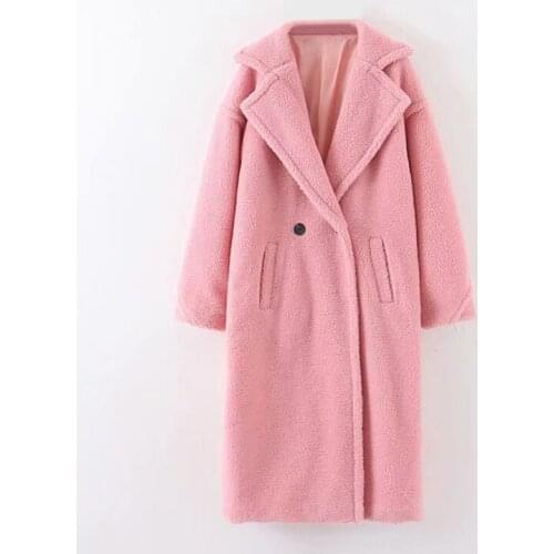 Fur Coat Outerwear Fourrure Femme Winter Casual Solid Teddy Coat Women Long Sleeve Fleece Long Jacket Lady Turn Down Collar Lamb