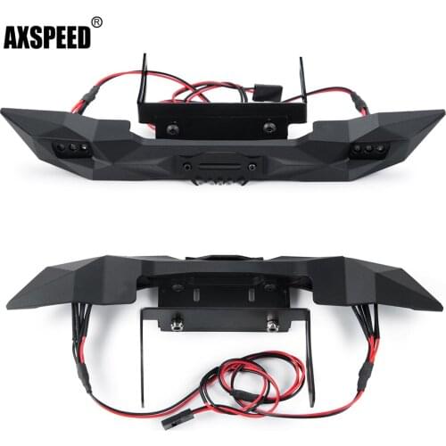 AXSPEED Metal Alloy Front Bumper with LED Lights Set for 1/10 Axial SCX10 RC Crawler Car Parts