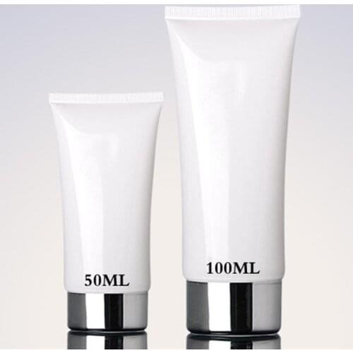 Empty White Soft Refillable Plastic Lotion Tubes Squeeze Cosmetic Packaging with Silver Cap Cleansing Cream Mask Pack Tube 30pcs