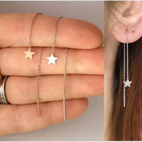 Real 925 Sterling Silver Christmas Star Ear Thread Earring Long Thin Chain Tassel Earring Elegance Jewelry Hot Sale Cheaper 2021