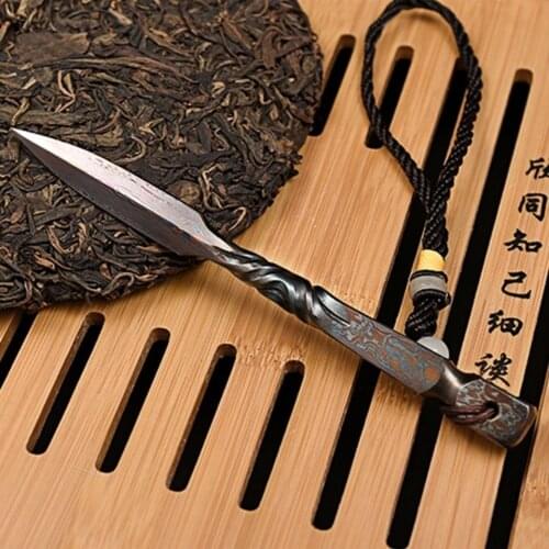 Hand Prying Tea Knife Needle Cone 100 Refined Pattern Steel Black Cake Pu'er Set Accessories Alloy Steel Handmade Teaware Tool