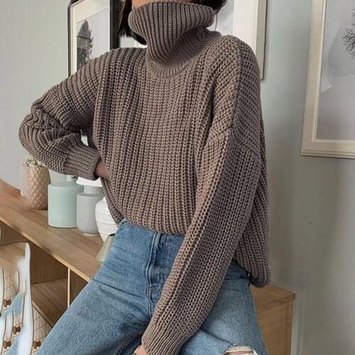 Turtleneck Baggy Sweater Tops Thick Line Knited Long Sleeve Harajuku Sweater Solid Color Loose Autumn Winter Pullover Women 2020