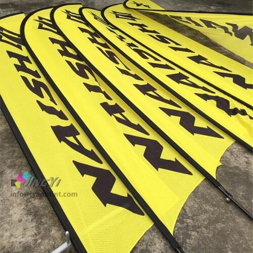 Mesh Polyester Fabric feather banner, Outdoor Mesh Fabric Banner pole flags, best price metal stands advertising wind beach flag