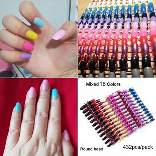 Mixed 18 Colors Full Cover False Nail Tips Short Fake Nails Art Design Faux Ongles Artificial Fingernail Acrylic Nails Art Tips
