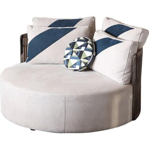 Modern light luxury leather single sofa living room solid wood woven leisure lazy sofa chair