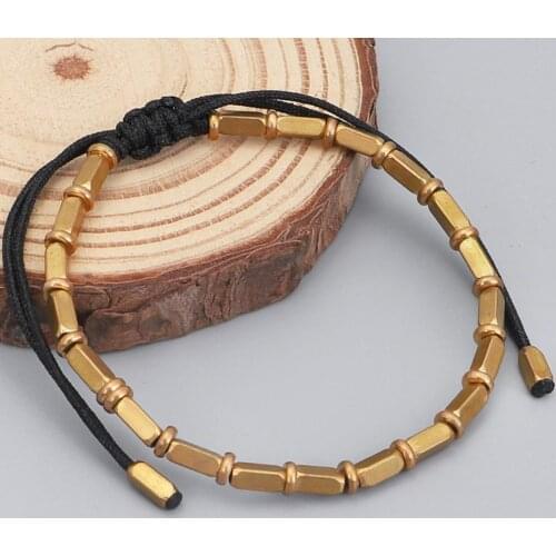 Tibetan Handmade Pure Copper Beads Lucky Rope Bracelet Budhhist Bangle Protection Black Braided OM Man Jewelry