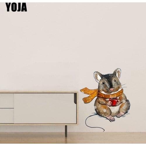 YOJA 45×56.8CM Mouse Drinking Coffee Comfortably Hand Drawn Cartoon Home Room Wall Stickers 8WS0381