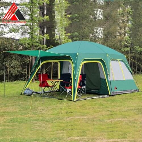 Vanquisher 2rooms 1hall 6-12 People Large Outdoor Camping Travel Family Tent In Good Quality and Big Space with Green Top