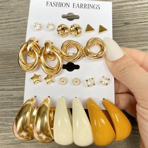 Vintage Geometric Gold Metal Earrings Set for Women Punk Pearl Dangle Drop Earrings 2021 Trend Set of Earrings Jewelry Brincos