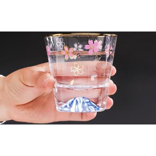 Japanese Cherry Blosso Cup Mount Fuji Crystal Wine Glass Snow Mountain Xo Whisky Rock Glasses Fujiyama Snowberg Whiskey Tumbler
