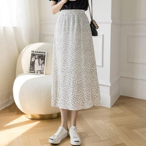2021 New Summer Skirt Women High Waist Fashion Retro Beach Dots Chiffon Skirt Female Elegant Beach Bohemia Skirt