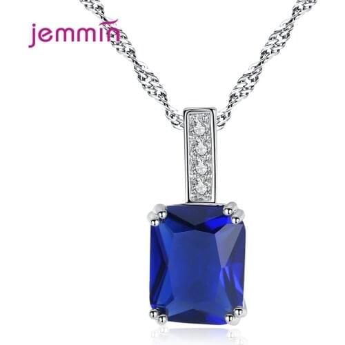 Big Rectangle Purple CZ Suspension Necklaces & Pendants Chain Women 925 Sterling Silver Jewelry Collares Mujer Collane