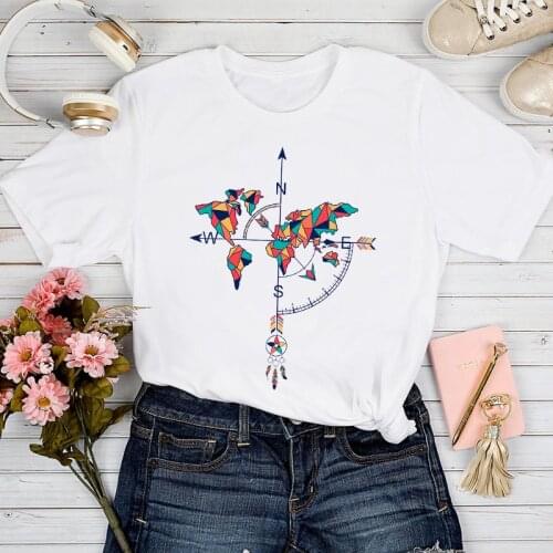 T-shirts Women 2021 Cartoon Compass Vintage Summer Clothing 90s Tshirt Top Lady Print Clothes Stylish Sexy Tee T-Shirt