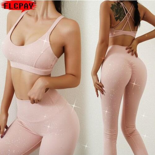 Women Yoga Sets Workout Outfit 2 Pieces Tracksuit Seamless High Waist Leggings Stretch Sports Bra Athletic Clothes Set