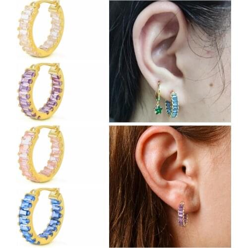 CANNER Vintage Rainbow Purple Crystal Diamond Earrings For Women 925 Sterling Silver Earrings Hoop Pendientes Jewelry 2021 Trend