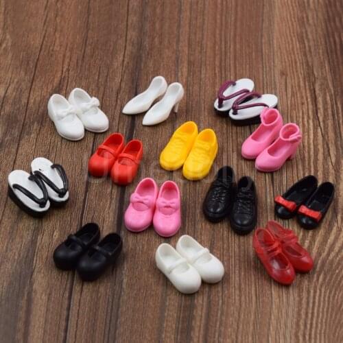 1Pair Cute 1/6 Dolls Flip-flops Flat High-heeled Canvas Shoes for Blyth, Licca, Azone, OB 30cm Doll Shoes Accessories