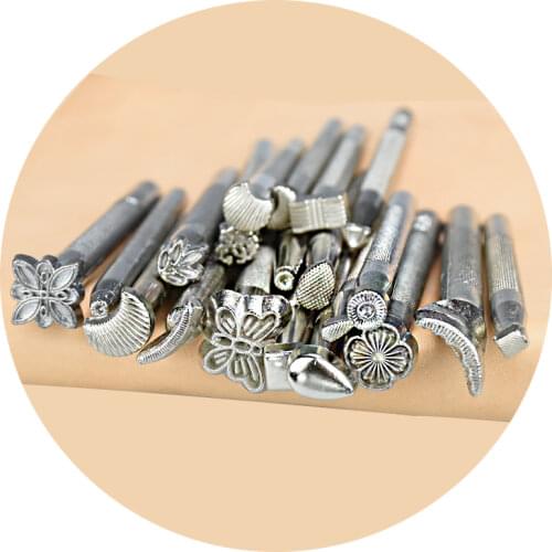 1Set(20pcs) Leather carving Hand Working Saddle Making Tools engraving Craft Set Leather Printing Leathercraft Tools for Bag