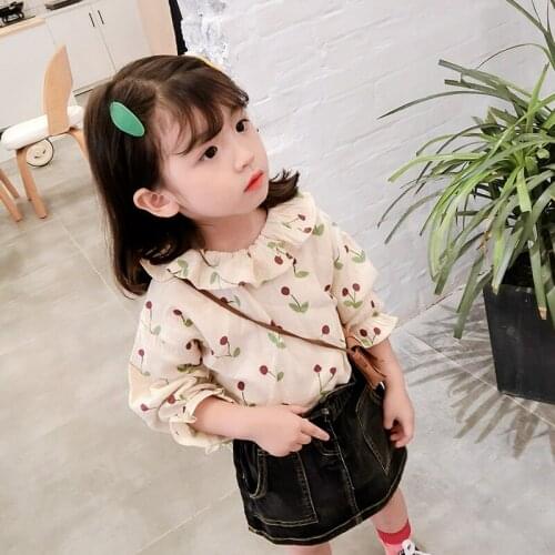 2019 Girl shirt COTTON green Flower doll shirt top Autumn dress new foreign trade childrens wear