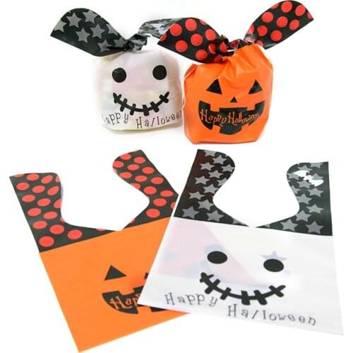 25pcs Happy Halloween Candy Bags Cute Rabbit Ear Bags Plastic Gift Bag for Biscuits Snack Baking Package Halloween Party Supplie