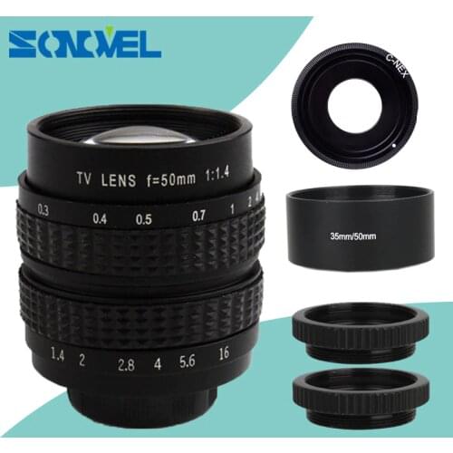 50mm CCTV F1.4 TV Movie lens+C Mount+Macro ring+lens hood for Sony E Mount NEX-5C NEX-5N NEX-C3 NEX-5 NEX-3 A6500 A6300 A6100